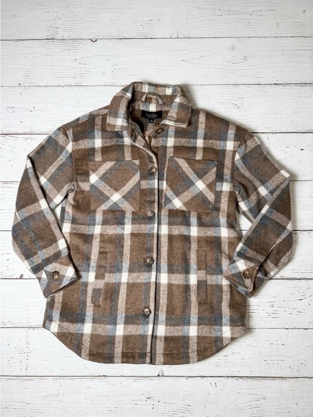 CoffeeShop New York Size Small Brown Plaid Lined Shacket Shirt Jacket Pockets